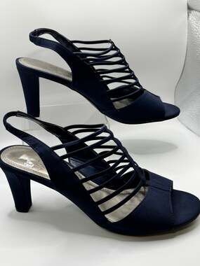IMPO Womens Navy Blue Strappy Slingback Heels Open Toe Shoes Size 8